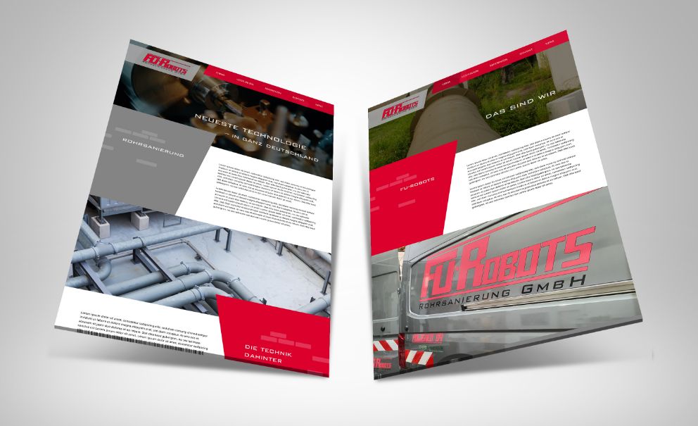 Zwei Abbildungen der FU-Robots-Webseite - links: Startseite, rechts: Firma-Seite