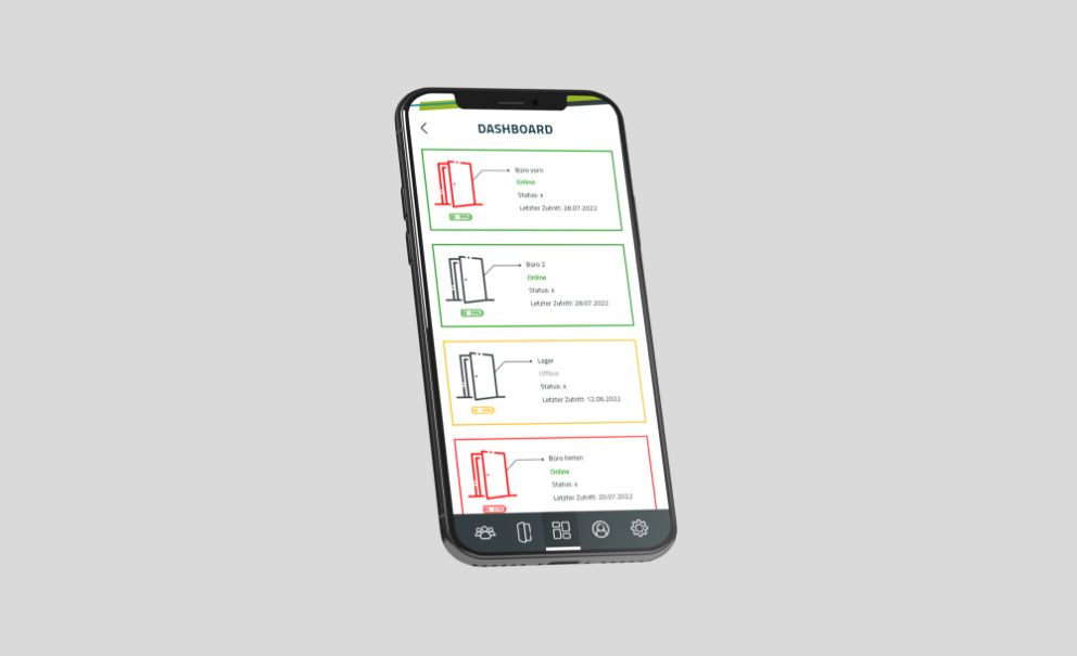 Darstellung der mobilen Applikation zur Steuerung des Schließsystems