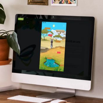 Darstellung des Jumping-Zebresel-Spiels auf einem PC-Monitor