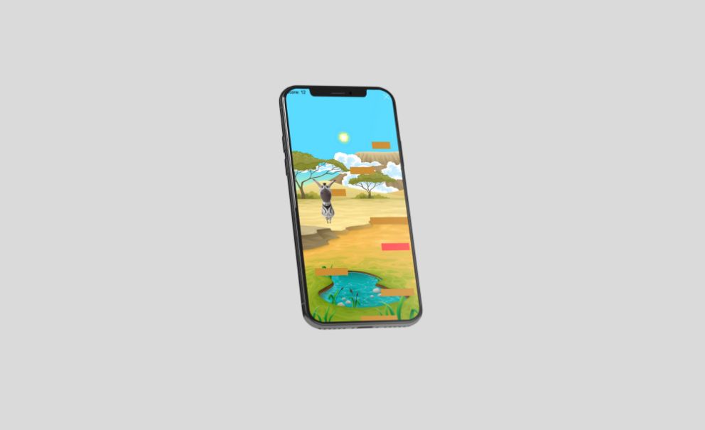 Darstellung der mobilen Applikation des Jumping-Zebresel-Games auf einem Smartphone