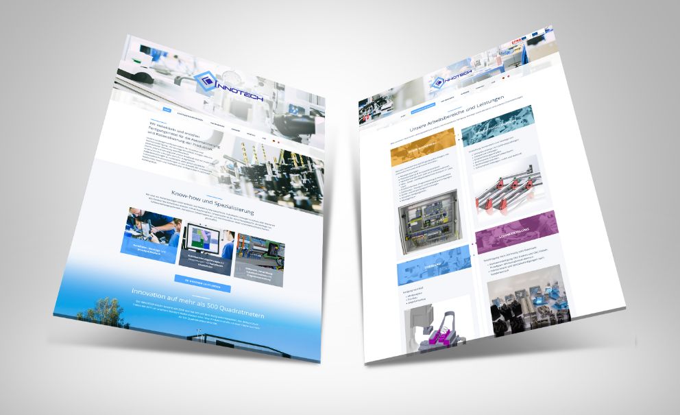Zwei Abbildungen der INNOTECH-Webseite - links: Startseite, rechts: Leistungen-und-Referenzen-Seite