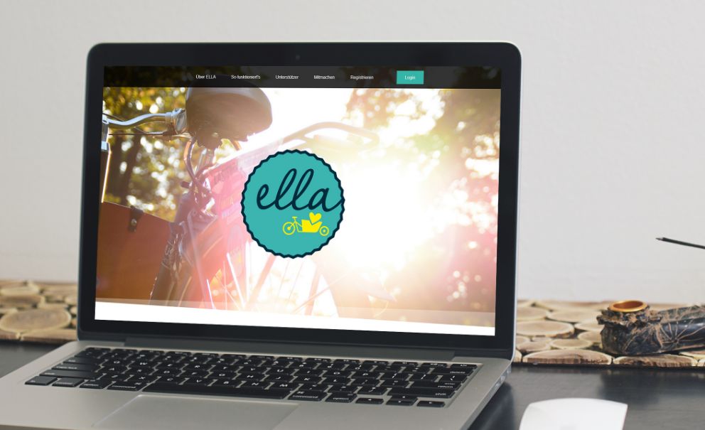 Darstellung der Ella-Lastenrad-Startseite auf einem Laptop-Monitor