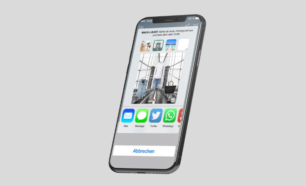 Darstellung der Outfit-teilen-Funktion in der modiami App auf einem Smartphone