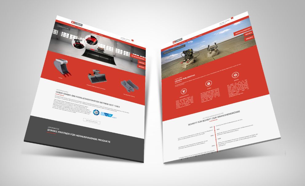 Zwei Abbildungen der CSERI-Webseite - links: Startseite, rechts: Unternehmens-Seite