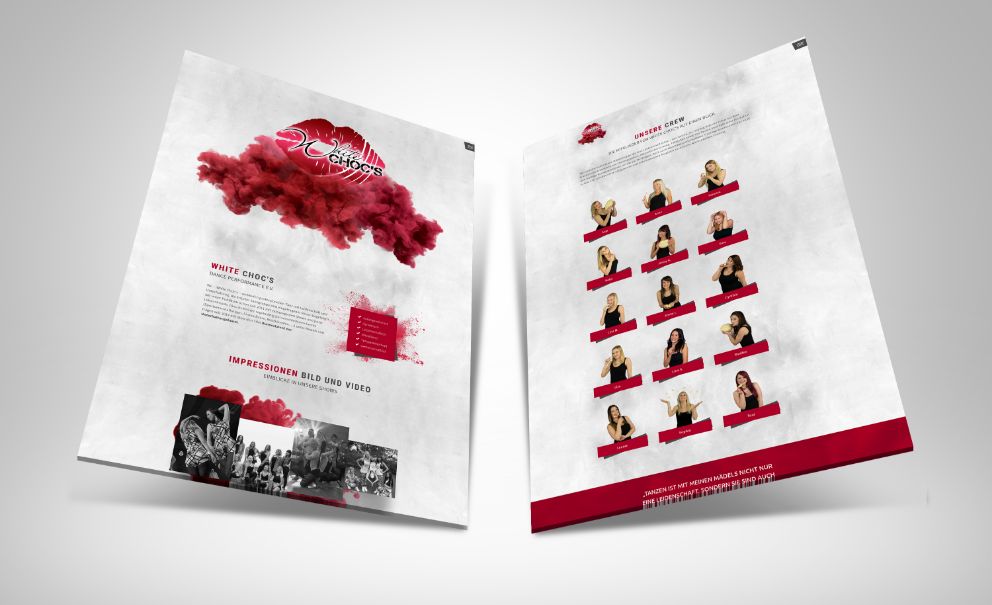 Zwei Abbildungen der White-Choc's-Webseite - links: Startseite, rechts: Crew-Seite