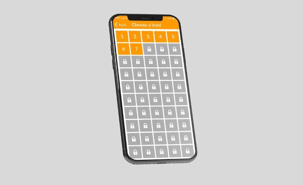 Darstellung der Levelauswahl in der One Second App auf einem Smartphone