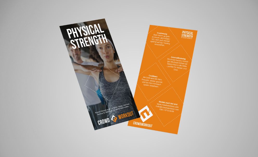 Vorder- und Rückseite eines Crowd-Workout-Flyers